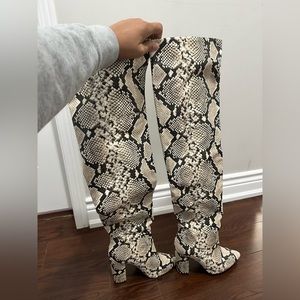 Faux snake skin thigh high boots